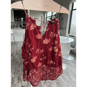 LUCKY BRAND Tank Top Womens L Red Floral Scarf Print Cami